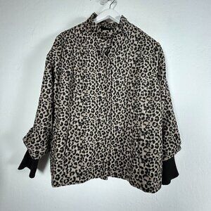Chico's Leopard Print Jacket Size 3 US 16/18 Animal Pattern Jacket Black Brown